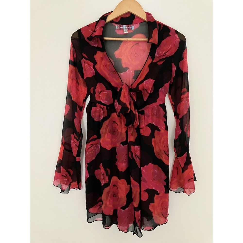 Urban Outfitters Kiki Tie Front Floral Print Dress Size Small Romantic Grunge